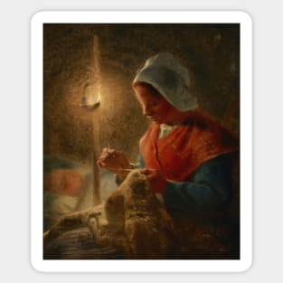 Woman Sewing by Lamplight by Jean-Francois Millet Sticker